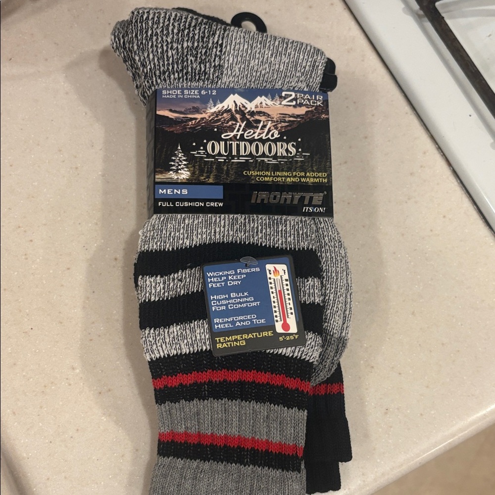 Ironyte Full Cushion Crew Socks Mens 6-12 Black Grey NEW 2-Pack‎ Hello Outdoors
